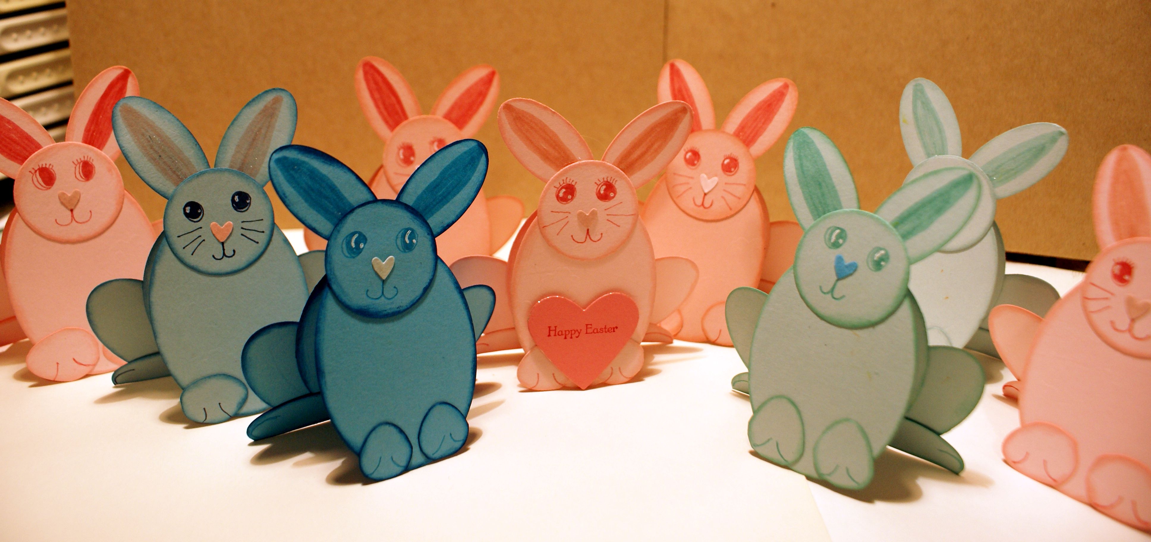 Punch art paper bunnies in different colours.